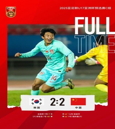 中国U17逆转阿森纳 韩国足球警醒